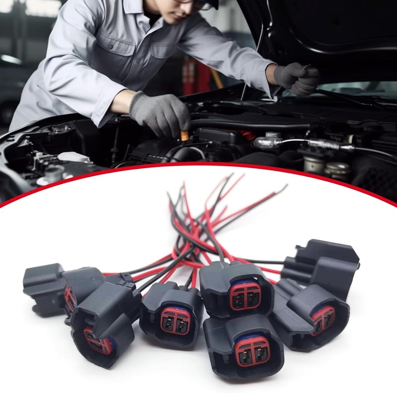 Sumjig 8 PCS Car Fuel Injector Plug, Waterproof EV6 Pigtail Wiring Harness Socket Replacement, Plug and Play Fuel Injector Connector, Compatible with Buick Cadillac Chevrolet Dodge Ford (Black) - Image 3